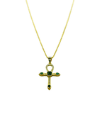 collana in argento 925 con croce e zirconi verdi
