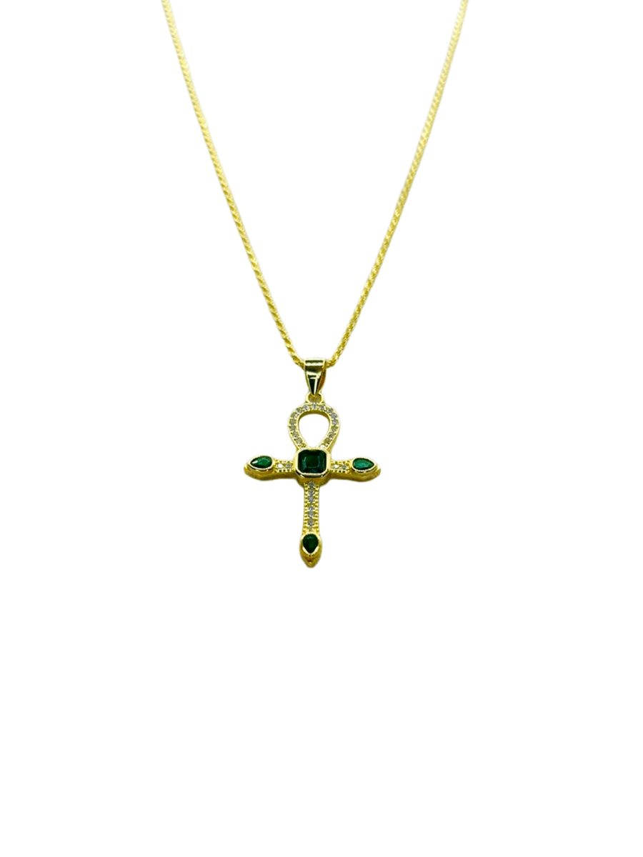 collana in argento 925 con croce e zirconi verdi