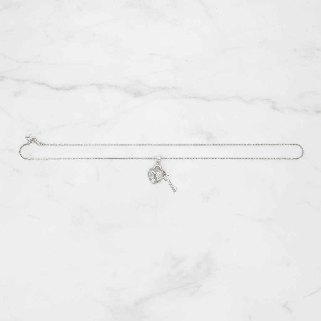 Collana in Argento 925 Cuore e Chiave 45 cm – Scale Shot proporzioni reali | CM Silver Jewels