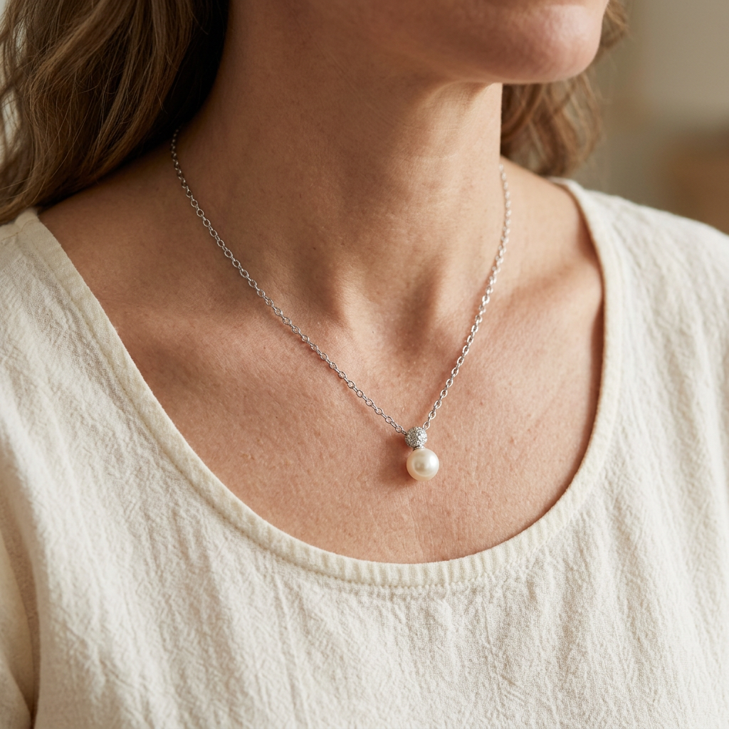 Collana in argento 925 con perla indossata