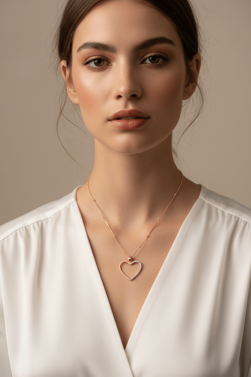 Lifestyle – Collana Cuore Zirconi su modella 2026