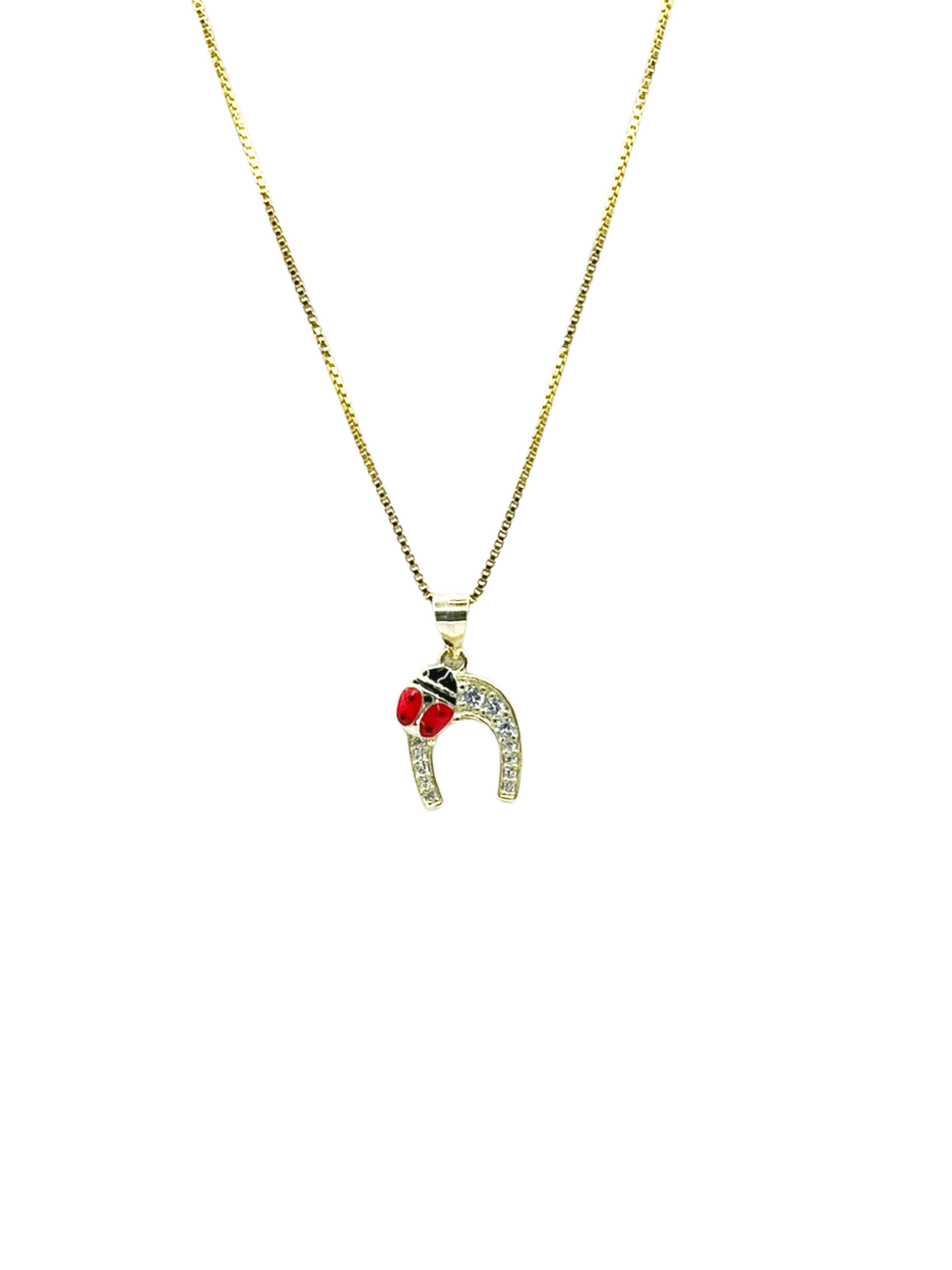 Collana Portafortuna Ferro di Cavallo con Coccinella – Argento 925 Placcato Oro | Gioiello Elegante - Gioielleria CM SILVER & JEWELS
