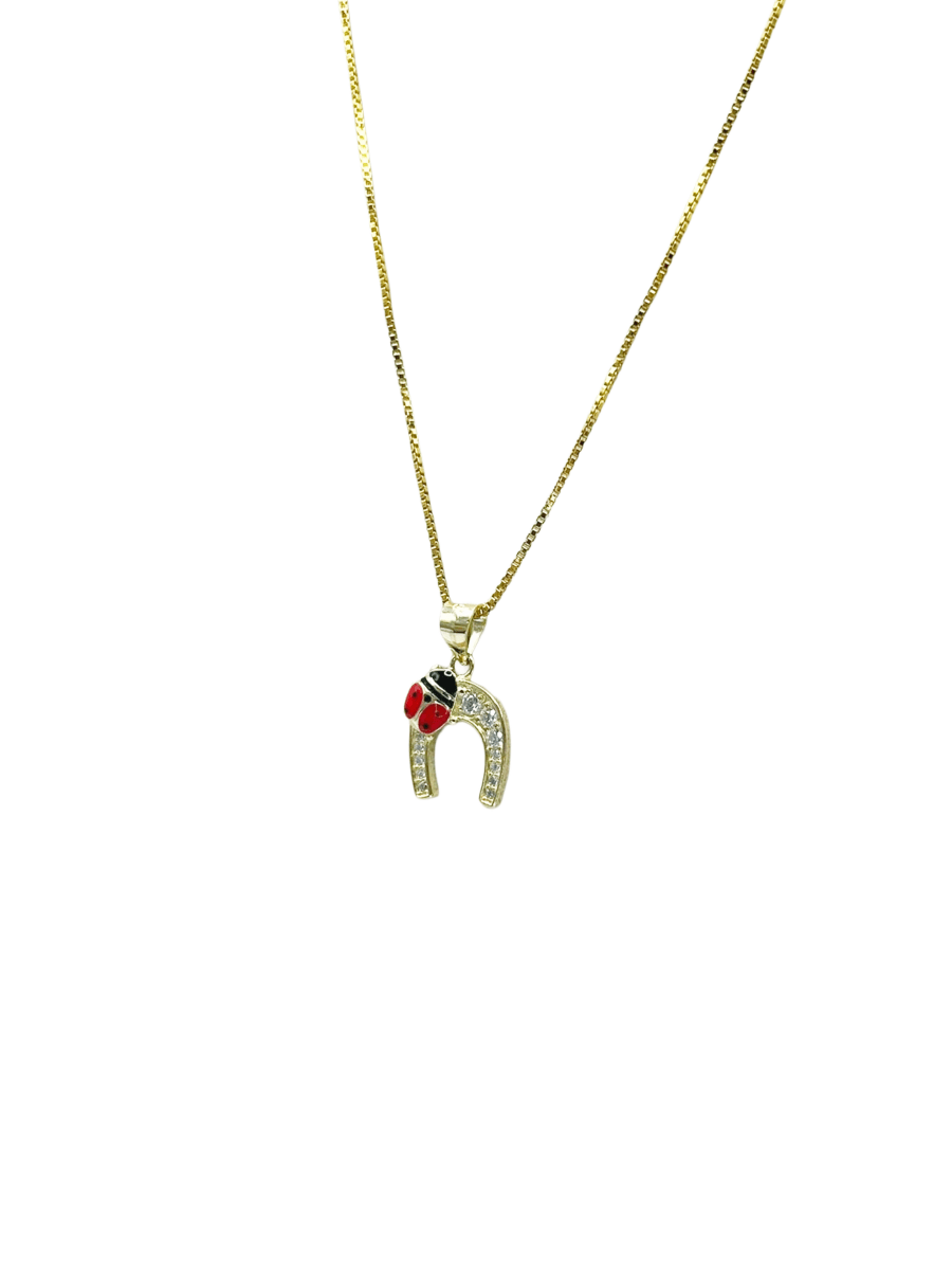 Collana Portafortuna Ferro di Cavallo con Coccinella – Argento 925 Placcato Oro | Gioiello Elegante - Gioielleria CM SILVER & JEWELS