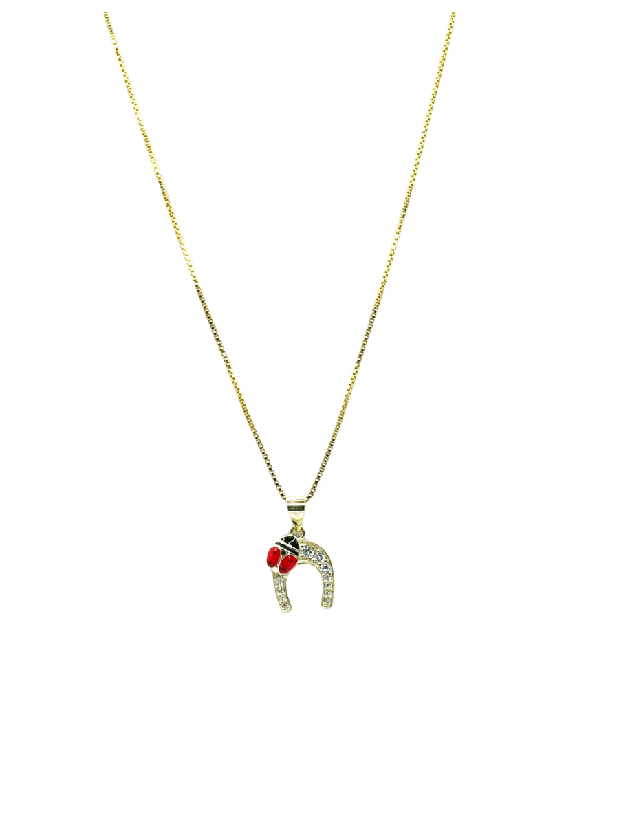 Collana Portafortuna Ferro di Cavallo con Coccinella – Argento 925 Placcato Oro | Gioiello Elegante - Gioielleria CM SILVER & JEWELS
