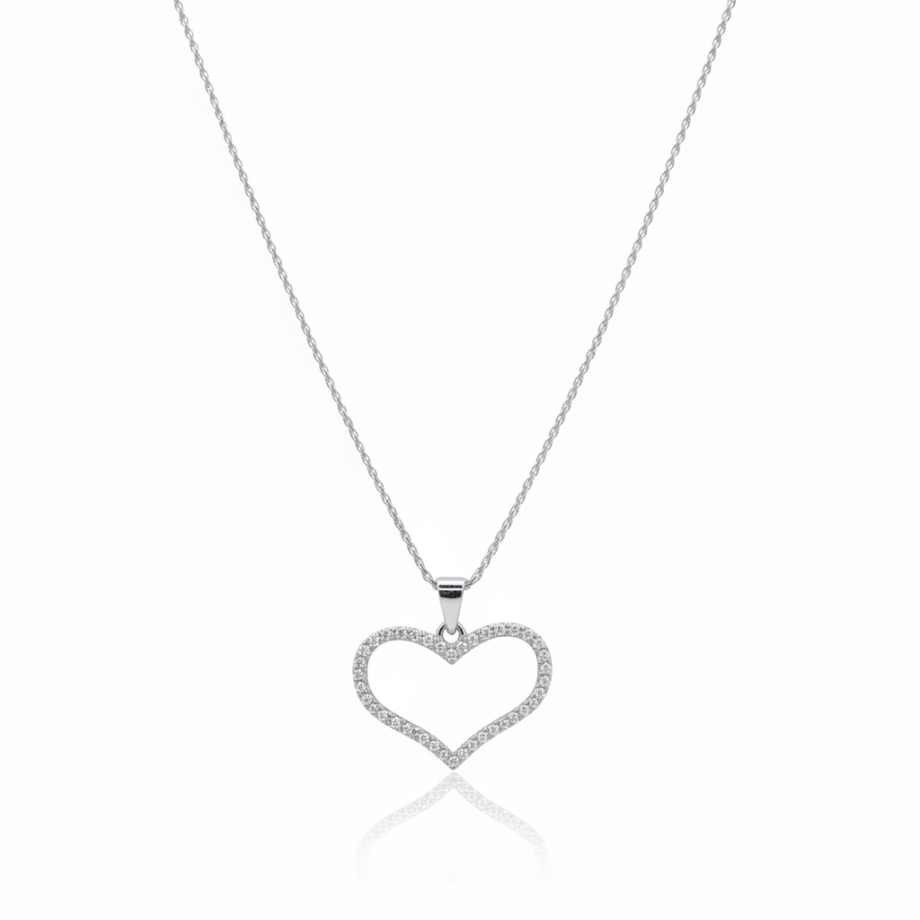 Gold Plated 925 Sterling Silver Necklace with Pavé Heart Pendant – 45 cm | CM Silver Jewels