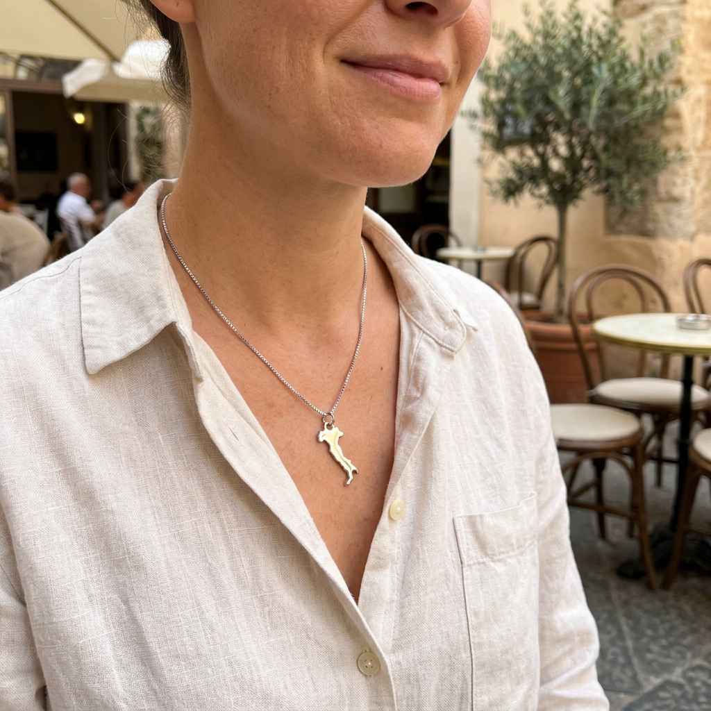 Collana Italia indossata in una scena quotidiana
