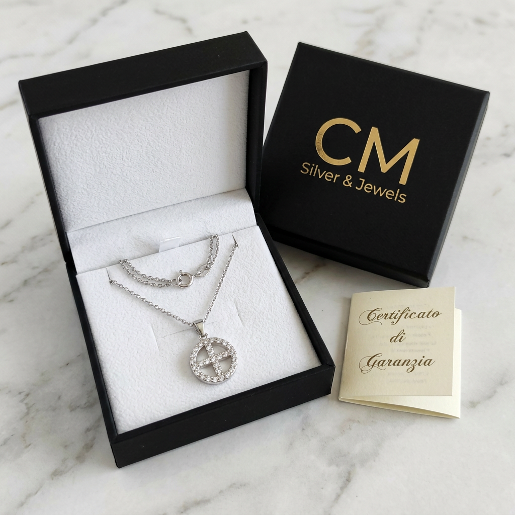 Collana nella confezione con logo CM, Silver & Jewels e certificato