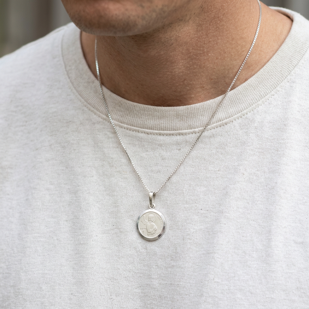 Collana San Gabriele con catena veneziana indossata