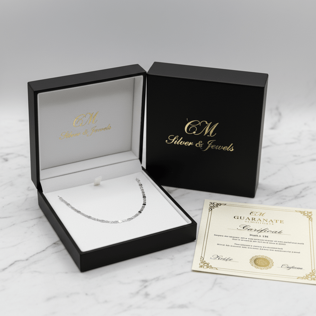 Girocollo oro bianco 18k nel cofanetto regalo CM Silver & Jewels con certificato su piano in marmo – CM Silver Jewels