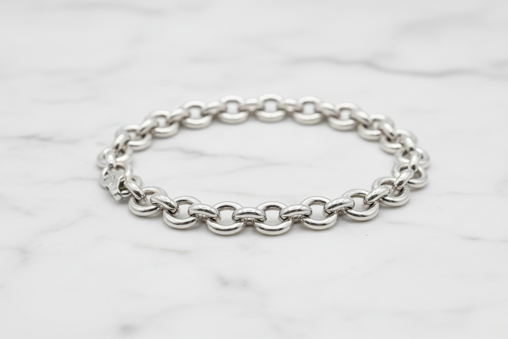 Bracciale argento 925 maglia rolo – dettaglio chiusura moschettone e spessore 10mm – CM Silver Jewels