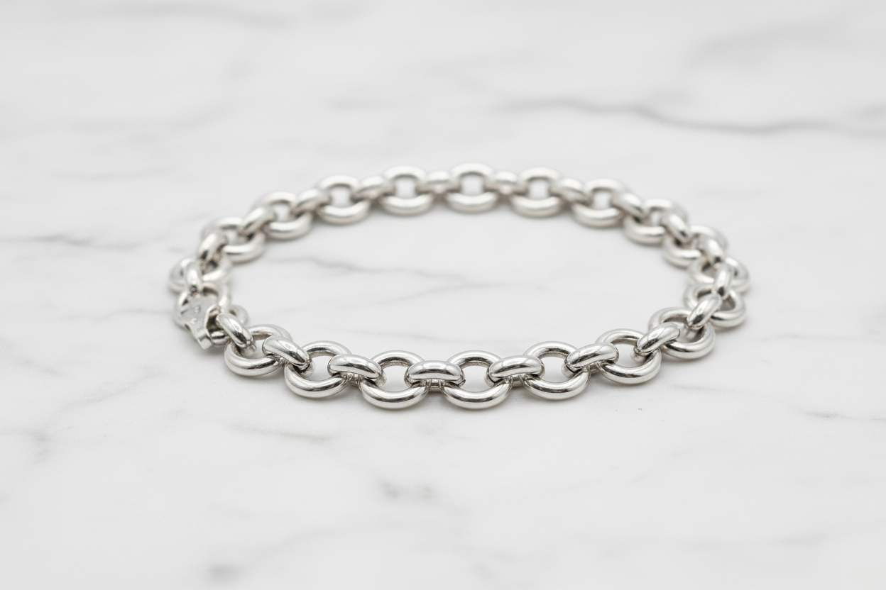 Bracciale argento 925 maglia rolo – dettaglio chiusura moschettone e spessore 10mm – CM Silver Jewels