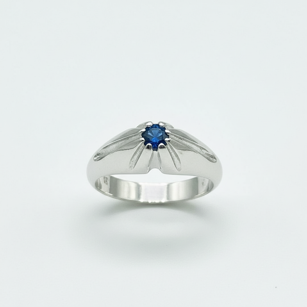 Sterling Silver Solitaire Ring – Nickel Free | Blue, Black, Red, or White Stone | Adjustable Size
