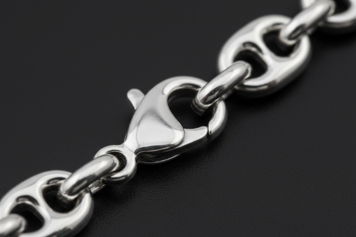 Dettaglio macro maglia marinara bracciale argento 925 – anelli ovali bombati CM Silver Jewels