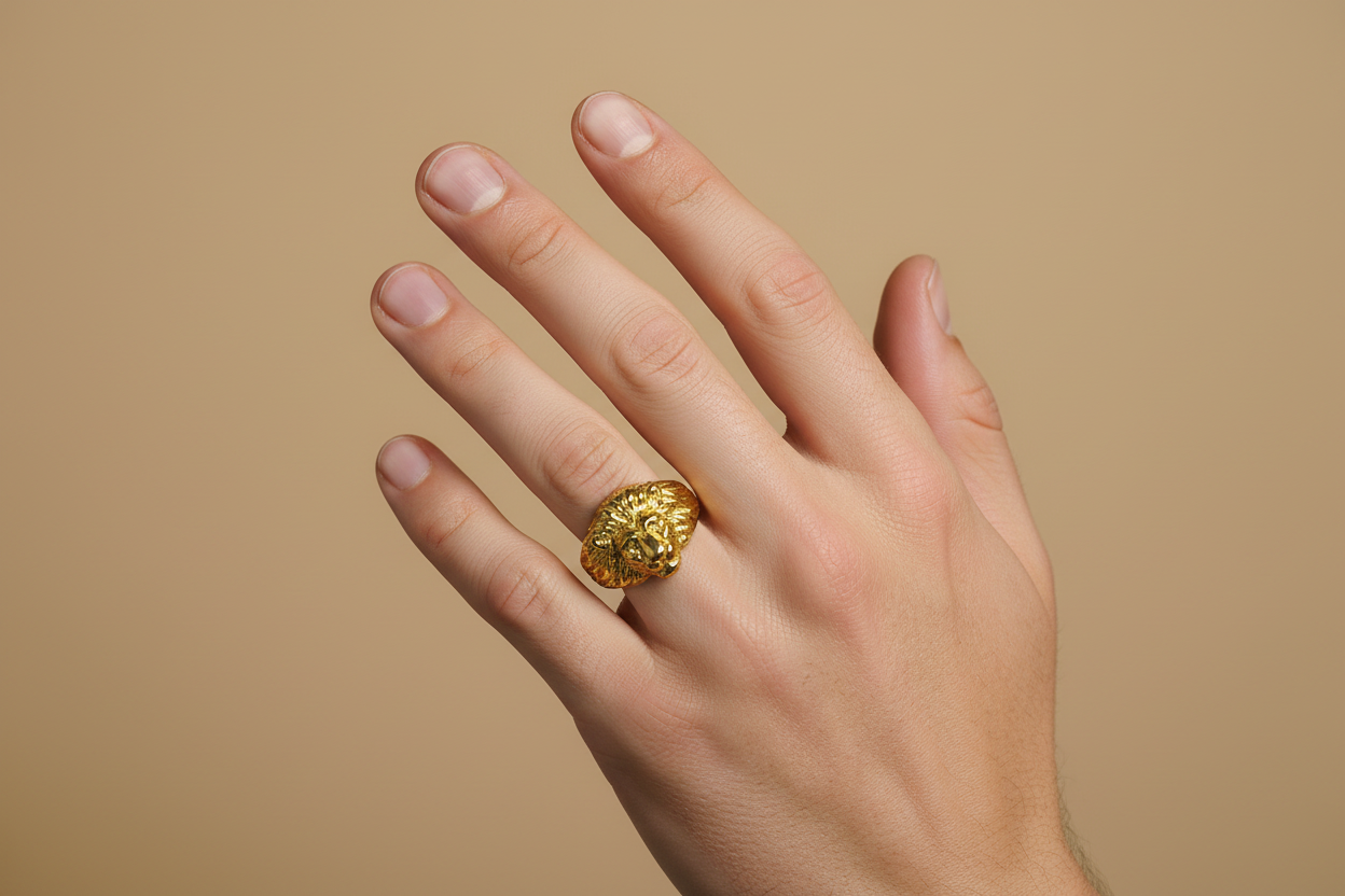 Anello Leone Small in Argento 925 Placcato Oro Giallo – Misura Regolabile | CM Silver Jewels
