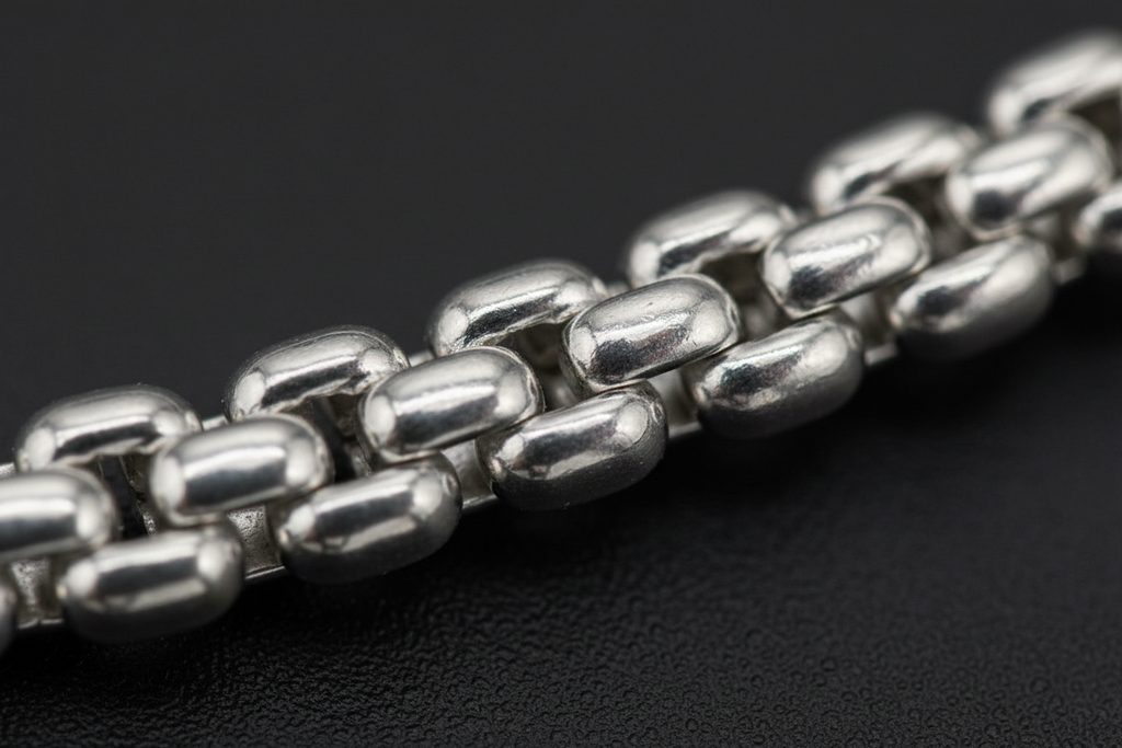 Dettaglio macro maglia bismark doppia fila bracciale argento 925 uomo – CM Silver Jewels
