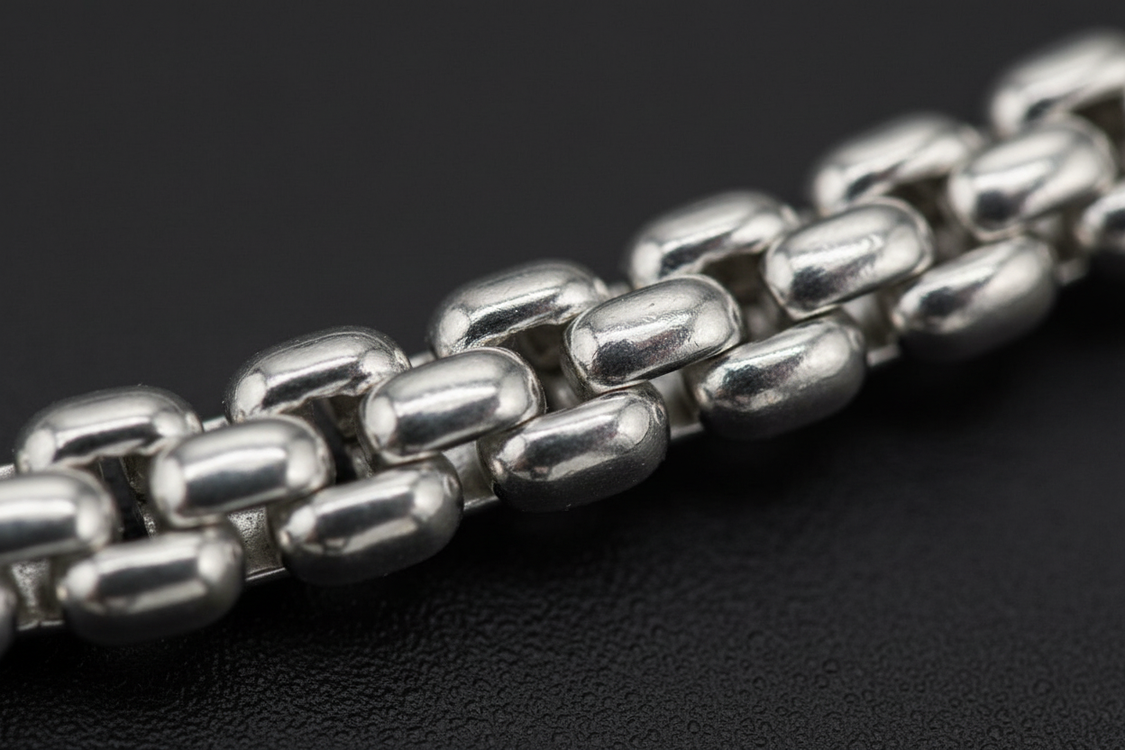 Dettaglio macro maglia bismark doppia fila bracciale argento 925 uomo – CM Silver Jewels