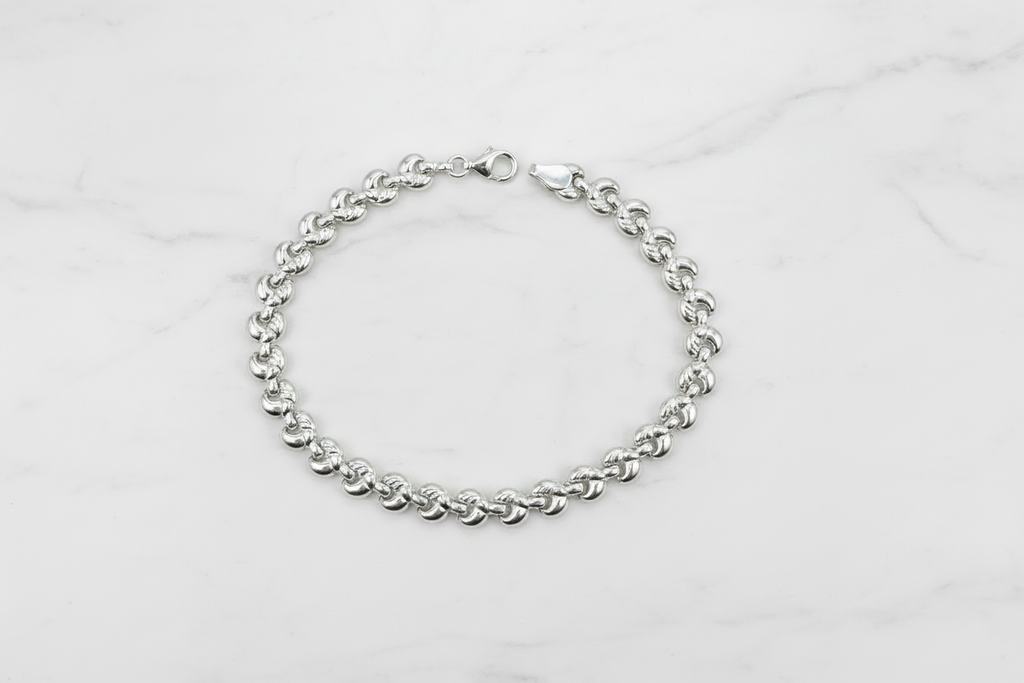 Bracciale argento 925 maglia cuore 19,5 cm su marmo con riferimento scala – CM Silver Jewels