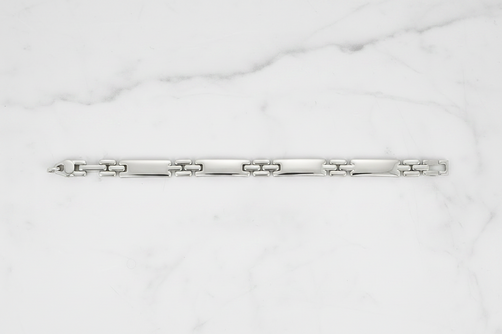 Bracciale ID argento 925 maglia doppia H, 19,5 cm su marmo con riferimento scala – CM Silver Jewels