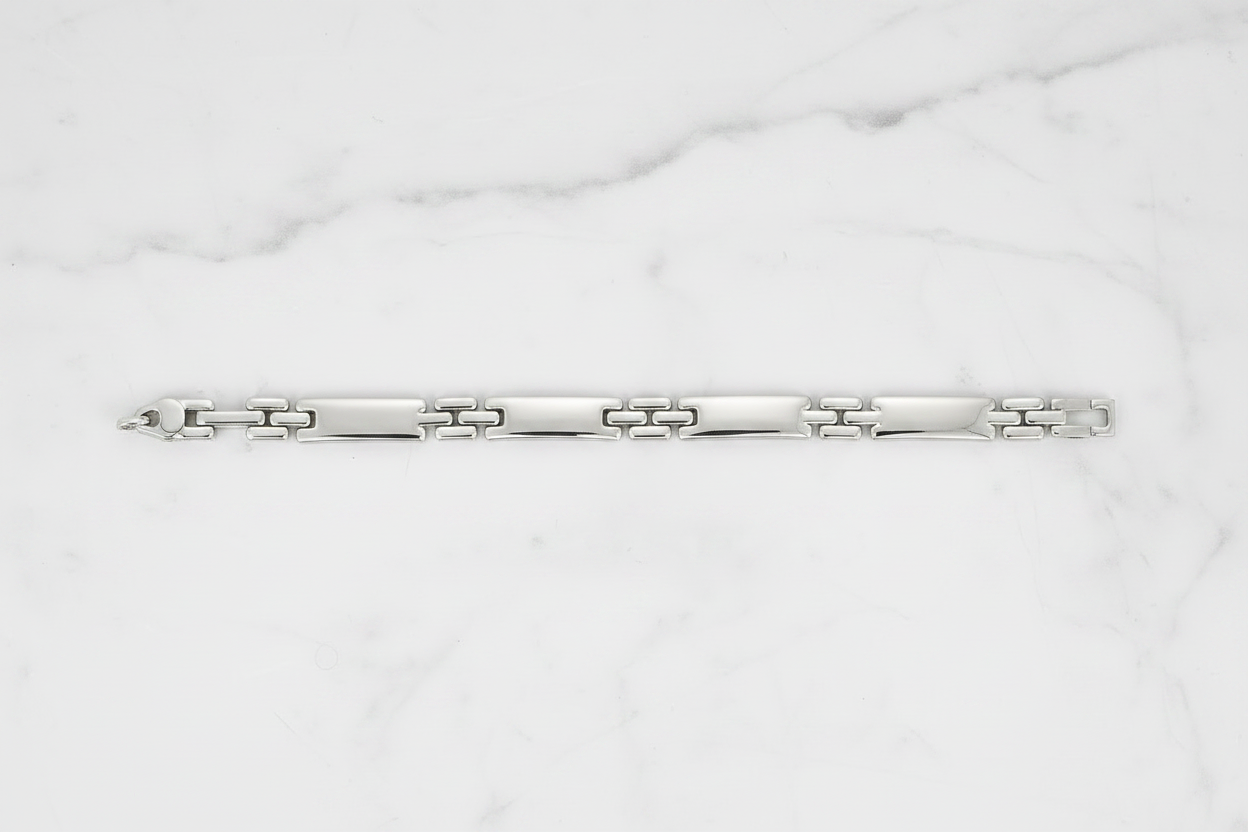 Bracciale ID argento 925 maglia doppia H, 19,5 cm su marmo con riferimento scala – CM Silver Jewels