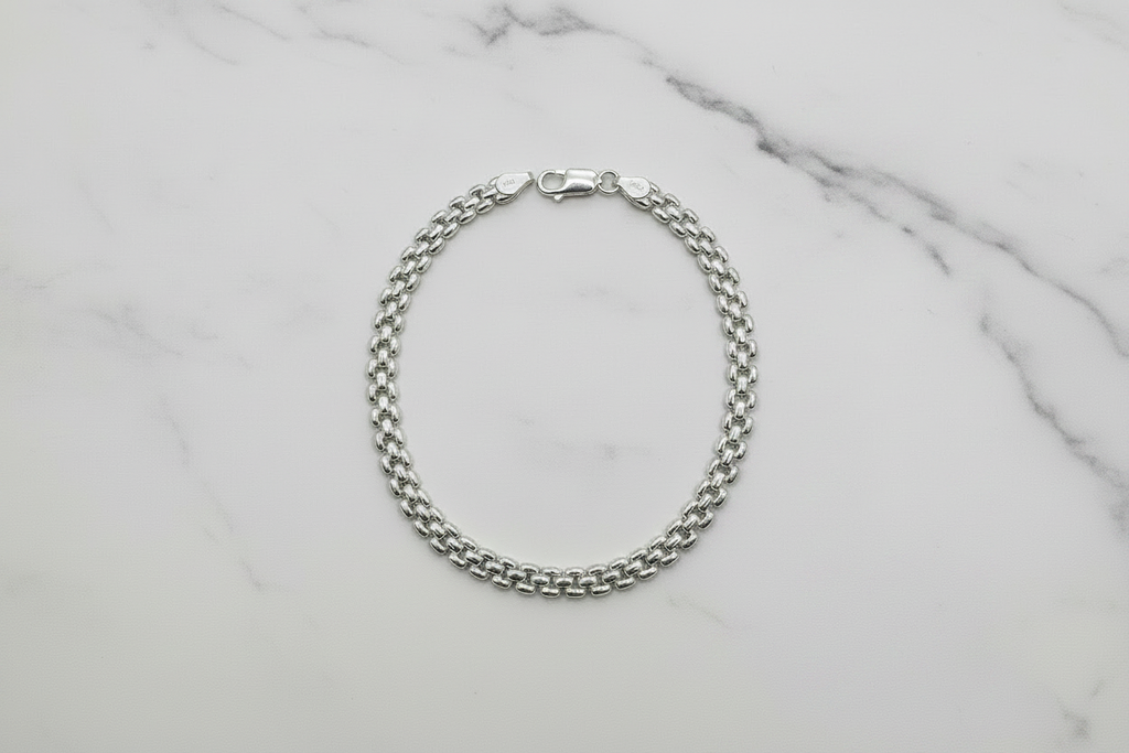 Bracciale argento 925 maglia bismark 22,5 cm su marmo con riferimento scala – CM Silver Jewels