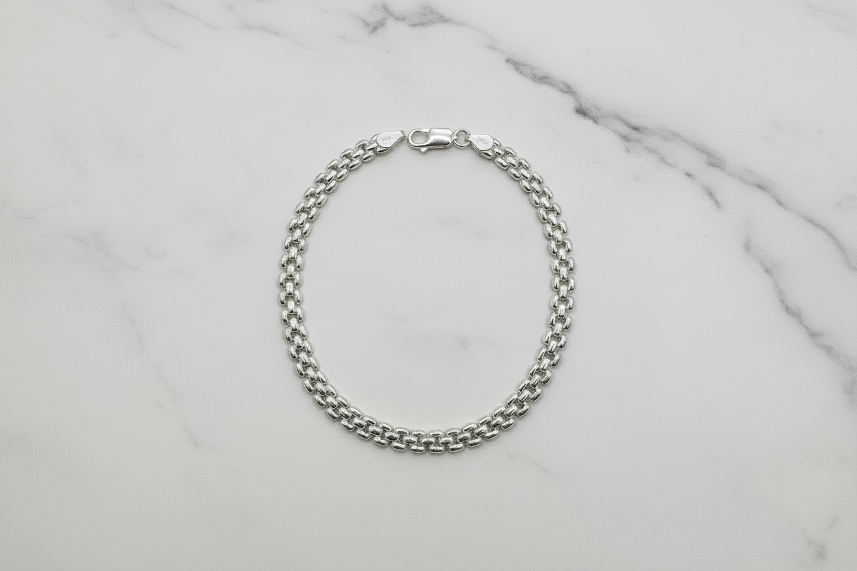 Bracciale argento 925 maglia bismark 22,5 cm su marmo con riferimento scala – CM Silver Jewels