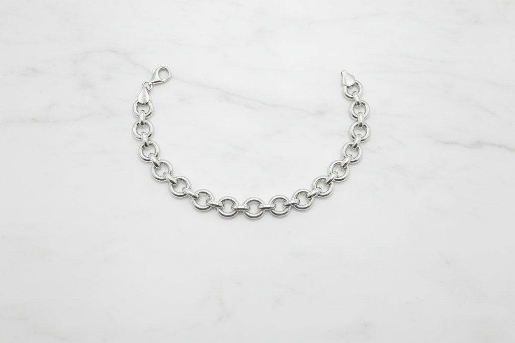 Bracciale argento 925 maglia rolo 19,5 cm su marmo con riferimento scala – CM Silver Jewels