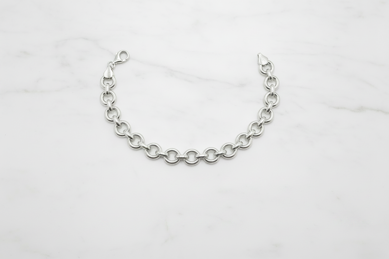 Bracciale argento 925 maglia rolo 19,5 cm su marmo con riferimento scala – CM Silver Jewels
