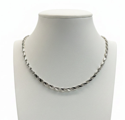 Collana Torchon a Maglie Intrecciate in Oro Bianco 18 Carati – 50 cm, Spessore 4 mm | CM Silver Jewels