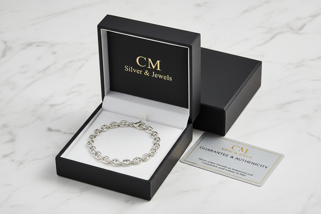Bracciale argento 925 maglia marinara in cofanetto CM Silver Jewels con certificato – confezione regalo su marmo