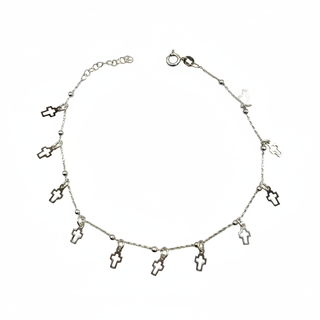 Dettaglio charm croci cavigliera argento 925 – CM Silver Jewels