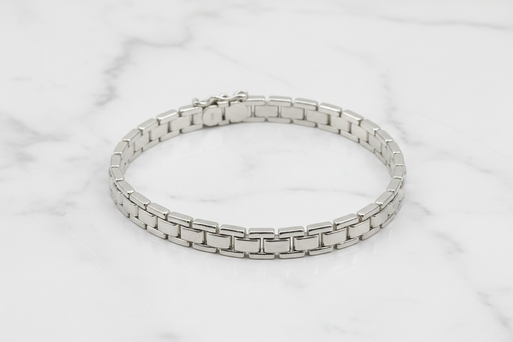 Bracciale argento 925 maglia scatolata – dettaglio chiusura moschettone e spessore 7mm – CM Silver Jewels