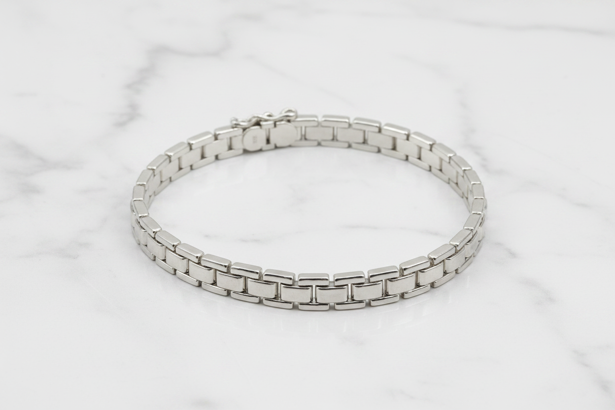 Bracciale argento 925 maglia scatolata – dettaglio chiusura moschettone e spessore 7mm – CM Silver Jewels