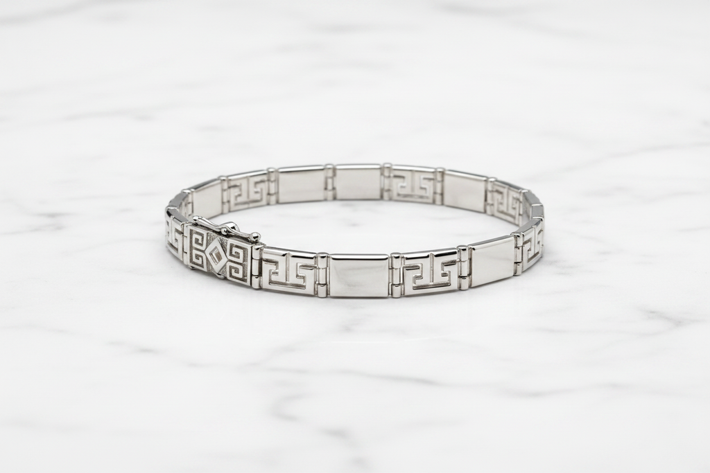 Bracciale argento 925 maglia greca – dettaglio chiusura e spessore 7mm – CM Silver Jewels