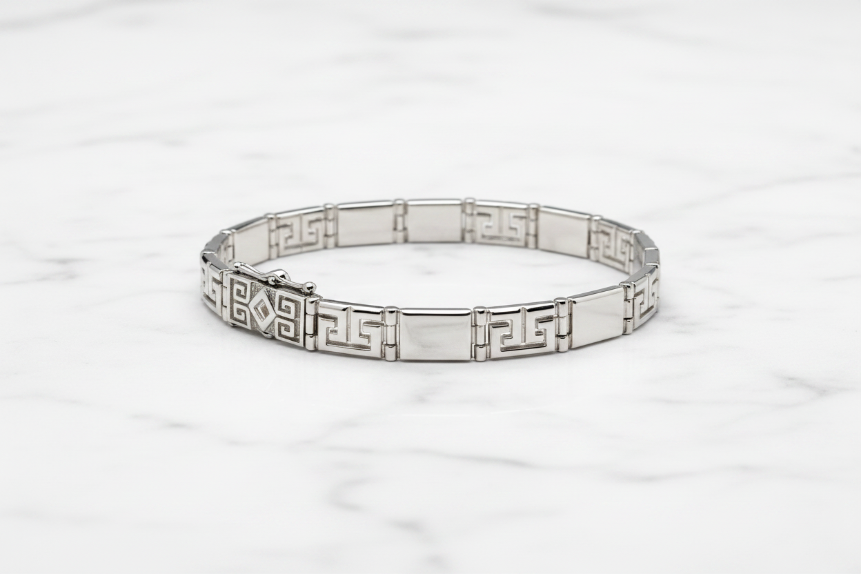 Bracciale argento 925 maglia greca – dettaglio chiusura e spessore 7mm – CM Silver Jewels