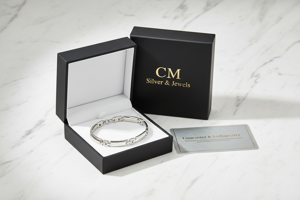 Bracciale ID argento 925 maglia doppia H in cofanetto CM Silver Jewels con certificato – confezione regalo su marmo