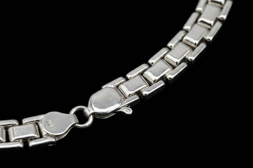 Dettaglio macro maglia scatolata bracciale argento 925 – lavorazione artigianale CM Silver Jewels