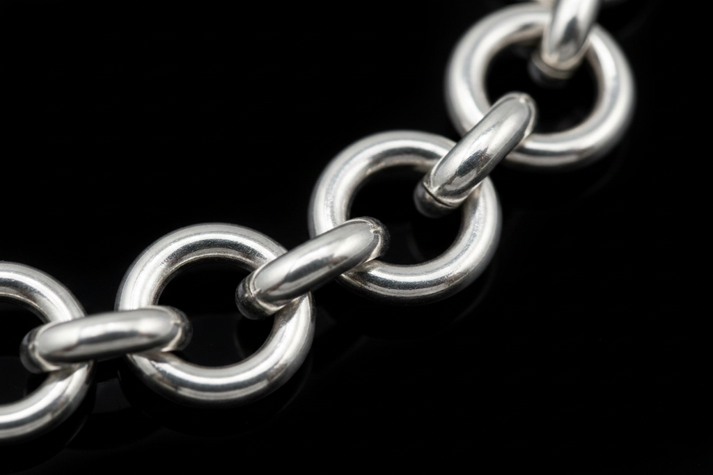 Dettaglio macro anelli tondi maglia rolo bracciale argento 925 – CM Silver Jewels