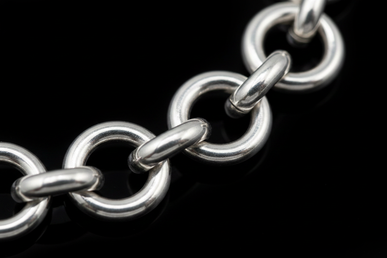 Dettaglio macro anelli tondi maglia rolo bracciale argento 925 – CM Silver Jewels