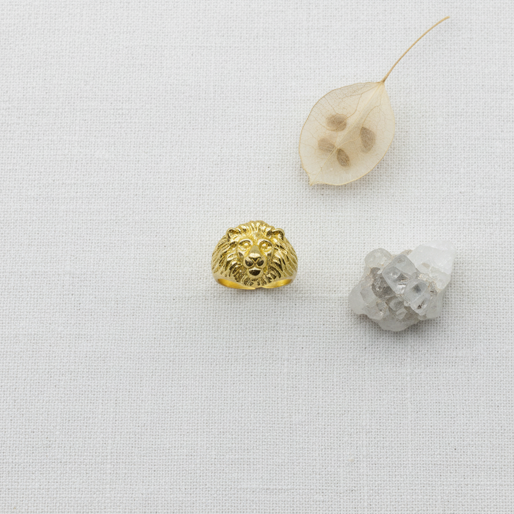 Anello Leone Small in Argento 925 Placcato Oro Giallo – Misura Regolabile | CM Silver Jewels