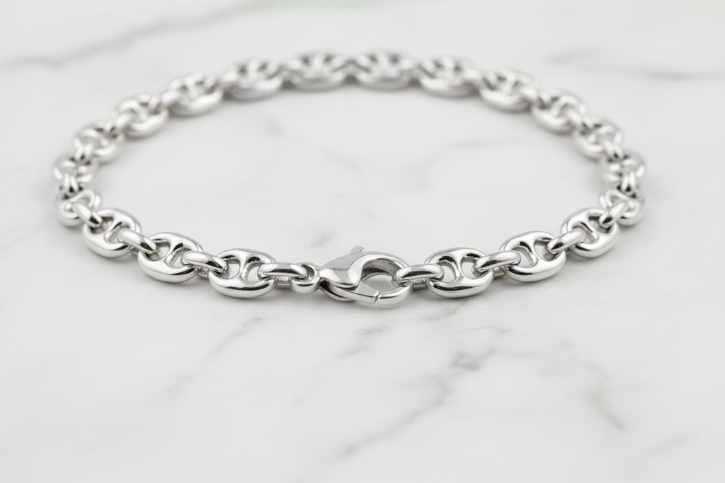 Bracciale argento 925 maglia marinara – dettaglio chiusura moschettone e spessore 6mm – CM Silver Jewels