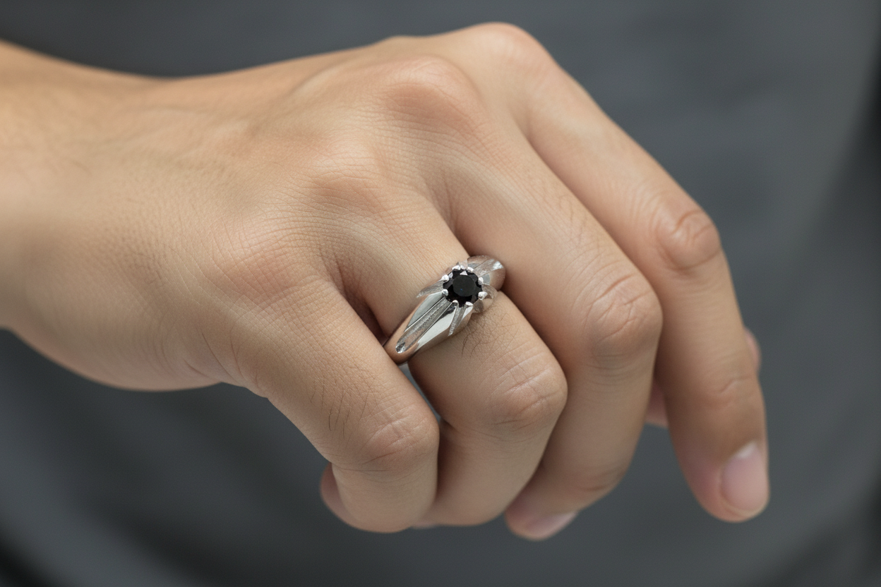 Bague Solitaire en Argent 925 avec Pierre Colorée – Bleue, Noire, Rouge ou Blanche | CM Silver Jewels