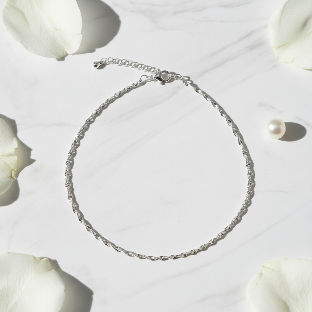 Cavigliera twisted argento 925 su marmo – CM Silver Jewels