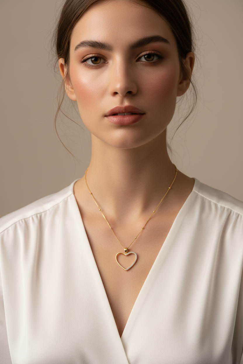 Lifestyle – Collana Cuore Zirconi su modella 2026
