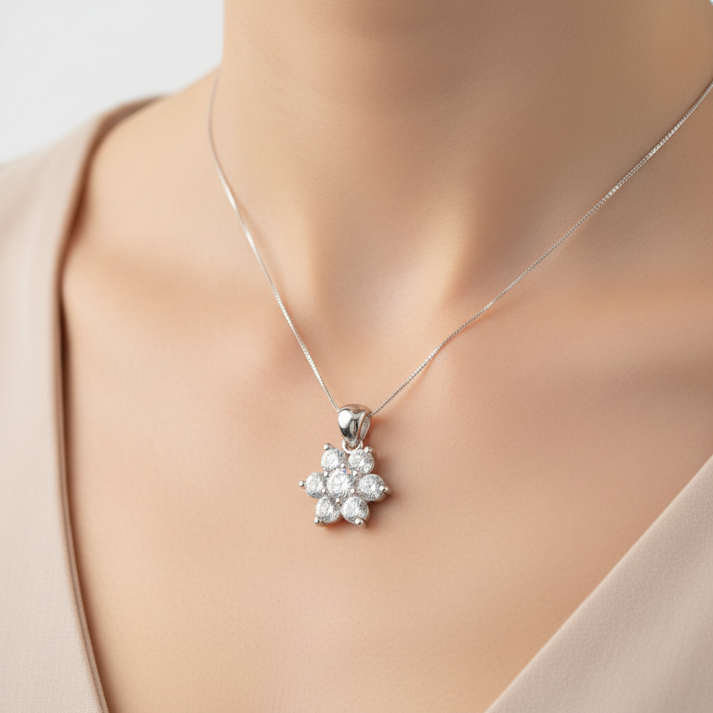 Lifestyle - Collana fiore zirconi indossata