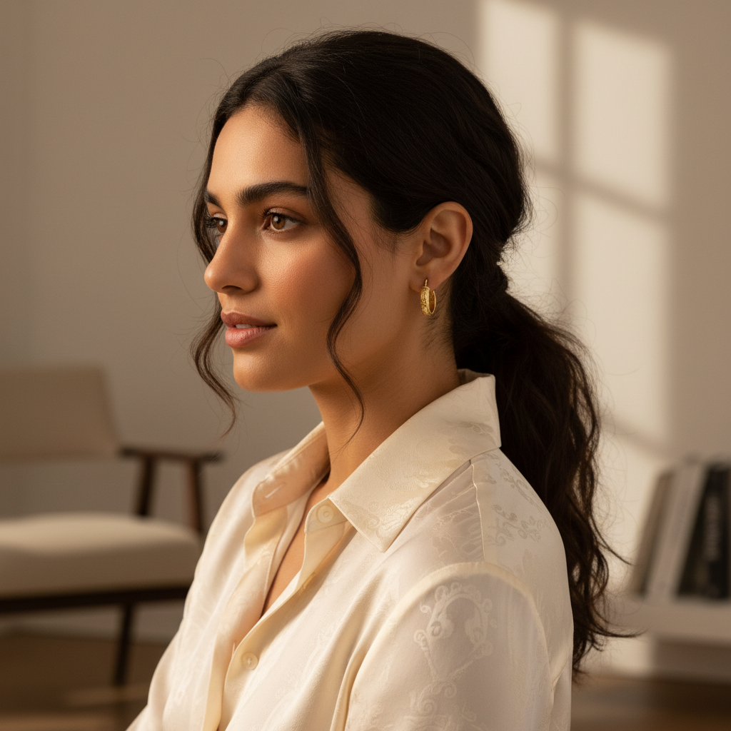 Lifestyle - orecchini cerchio oro 18k cesellati indossati
