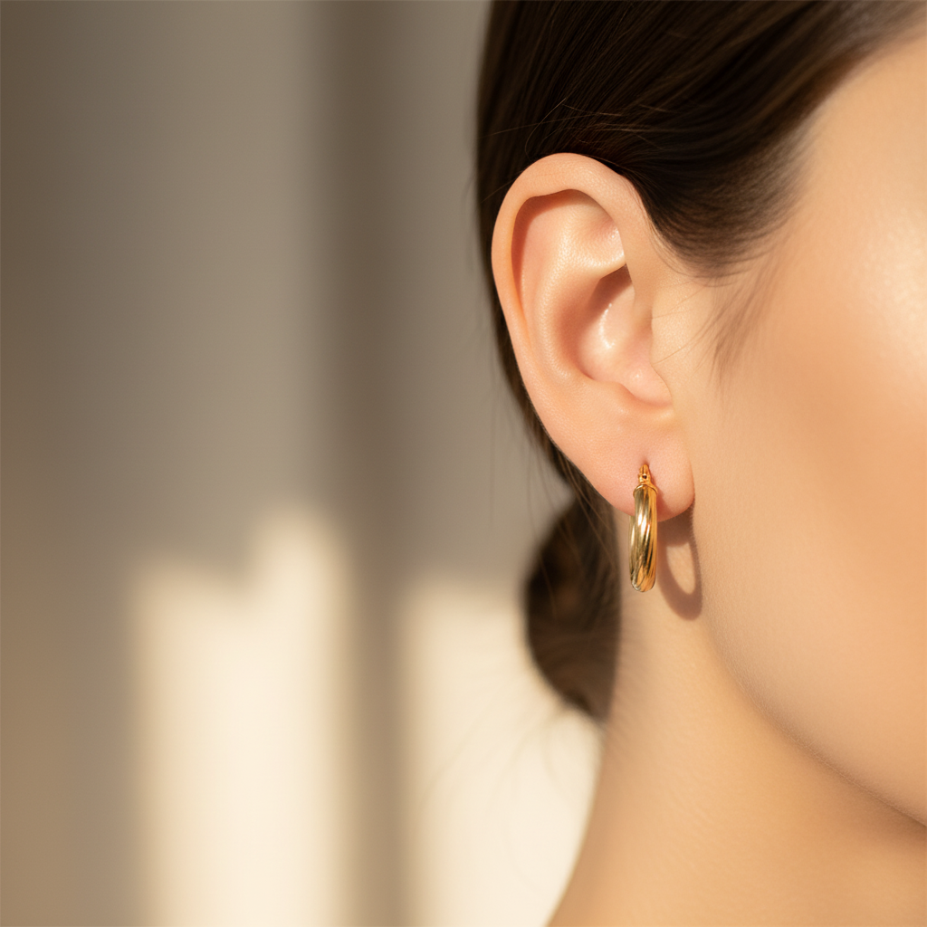 Lifestyle - orecchini tubolari oro 18k indossati