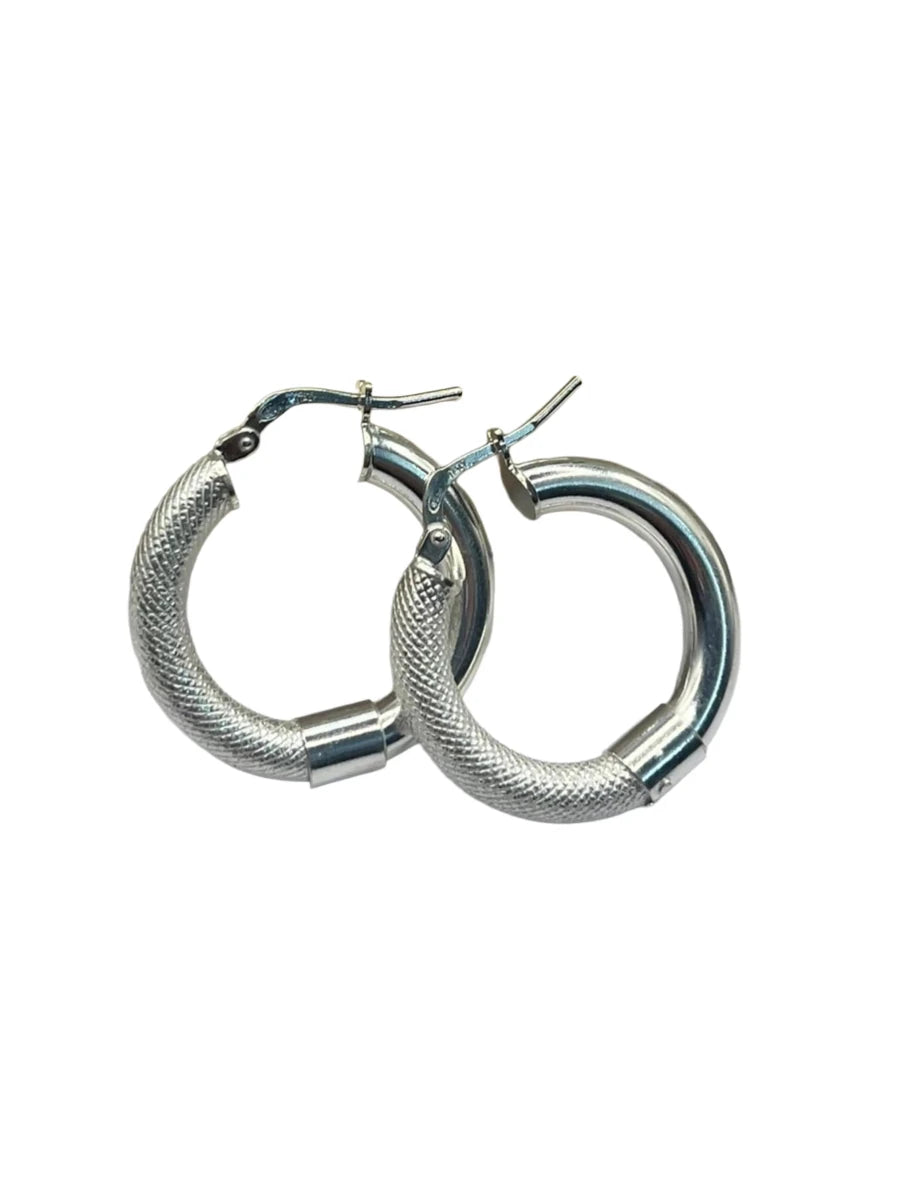Orecchini a cerchio in Argento 925 satinati e lucidi – Diametro 3 cm - CM Silver Jewels