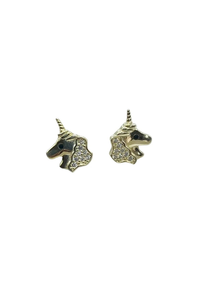 Orecchini Unicorno in Argento 925 Placcati Oro con Zirconi