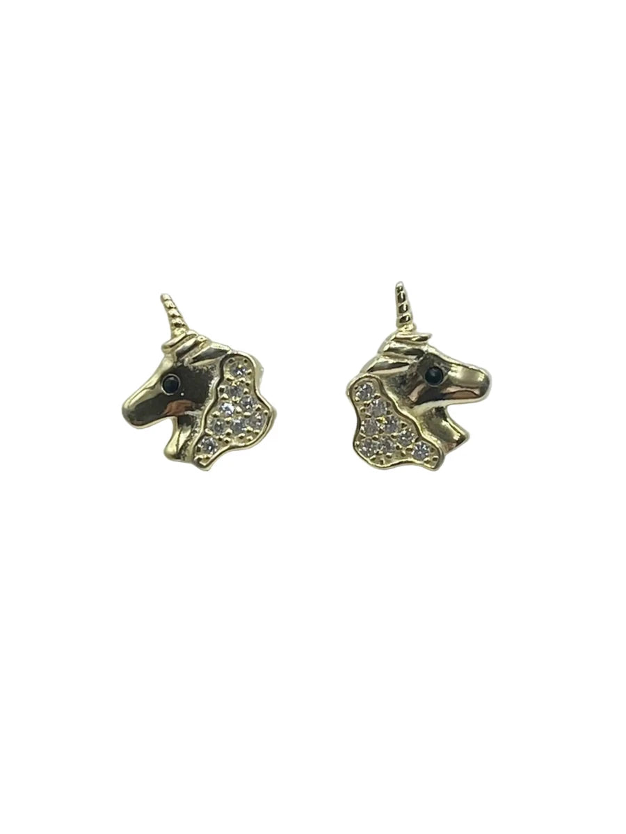 Orecchini Unicorno in Argento 925 Placcati Oro con Zirconi