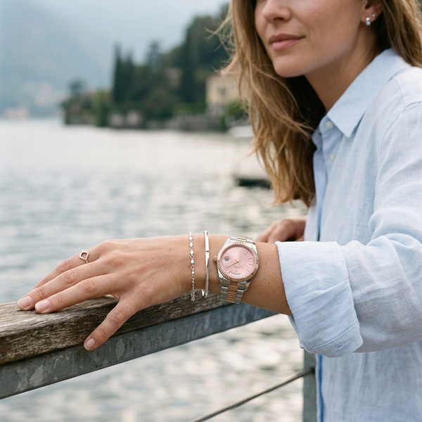 Orologi Donna sul lago con prodotto del catalogo